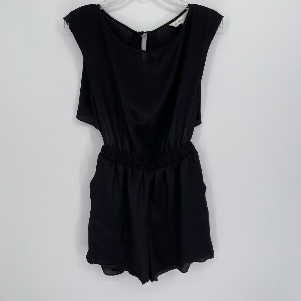 BCBGeneration Women's Black Chiffon Overlay Elastic Waist Chic Romper Size S